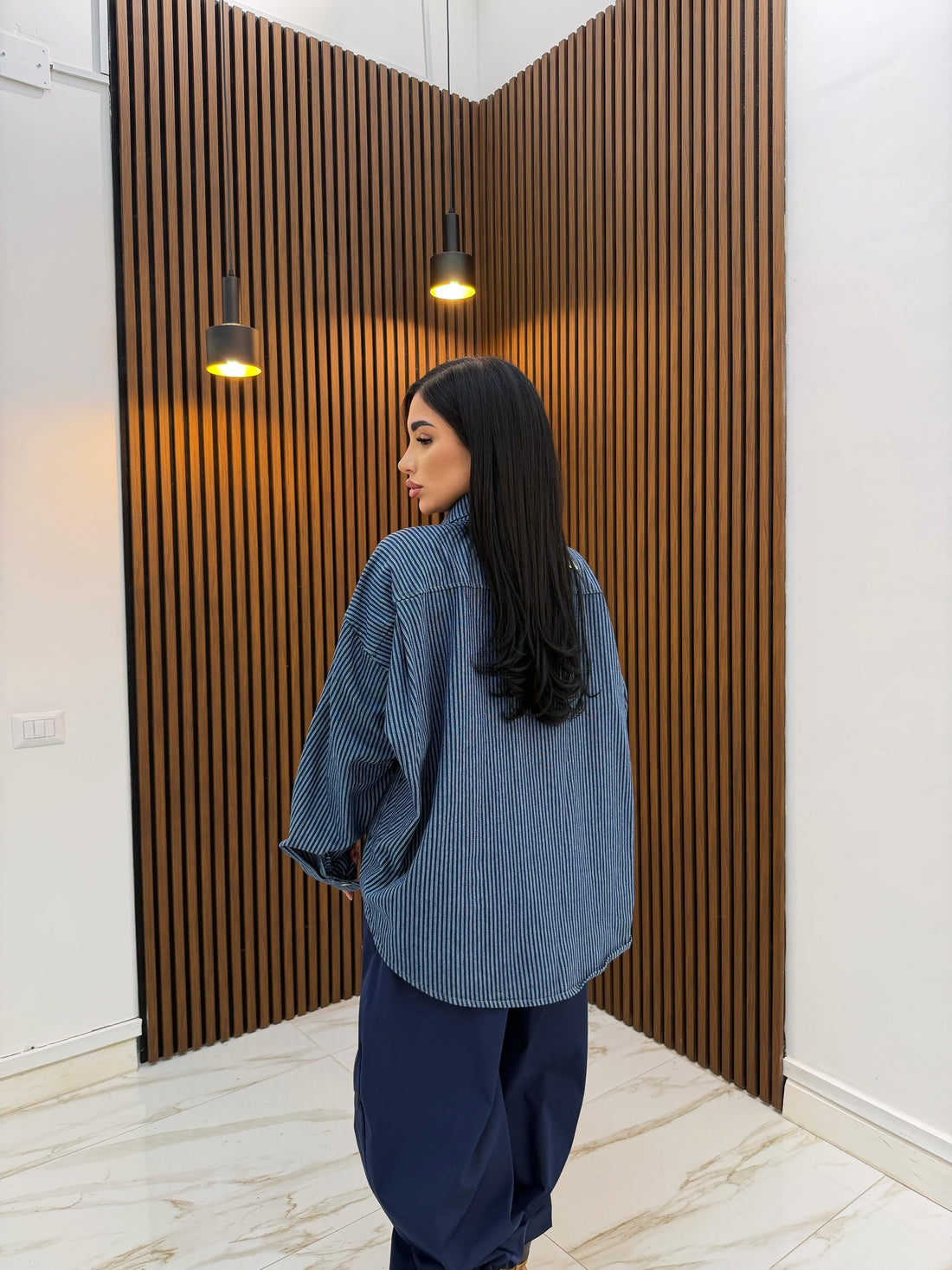 CAMICIA RIGHE IN DENIM SCURO