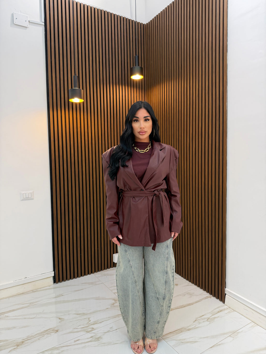 GIACCA A SBUFFO IN ECOPELLE BORDO